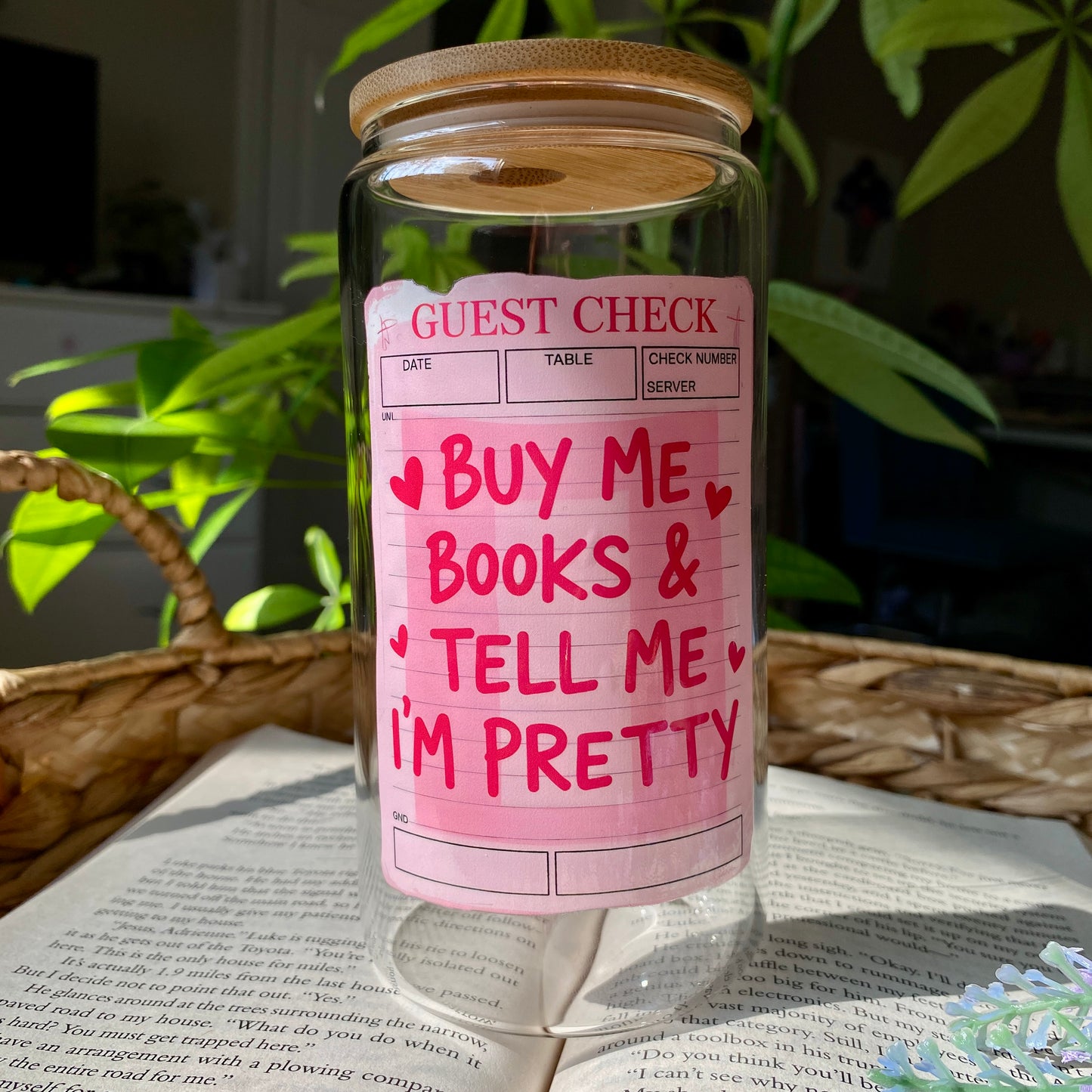 Buy me Books and Tell me I’m Pretty Books Bookish Glass Cup | Handmade | Unique Gift | Iced Coffee | Matcha | Simple