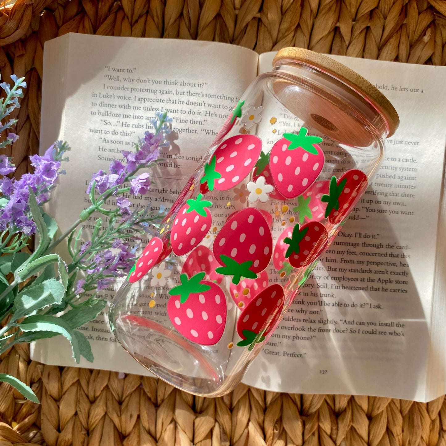 Strawberry Glass Cup | Handmade | Unique Gift | Iced Coffee | Matcha | Simple