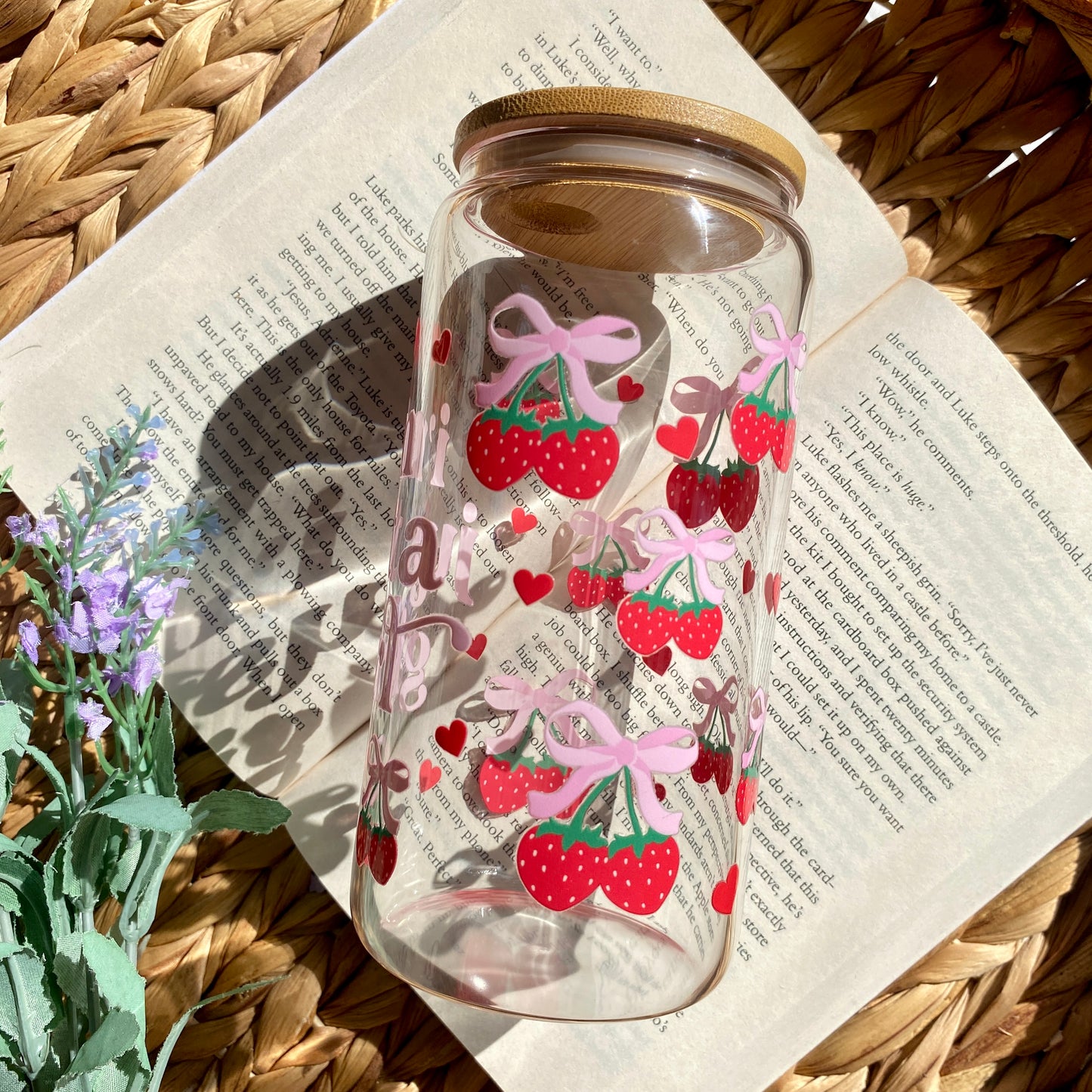 Strawberry I Just A Girl Glass Cup | Handmade | Unique Gift | Iced Coffee | Matcha | Simple
