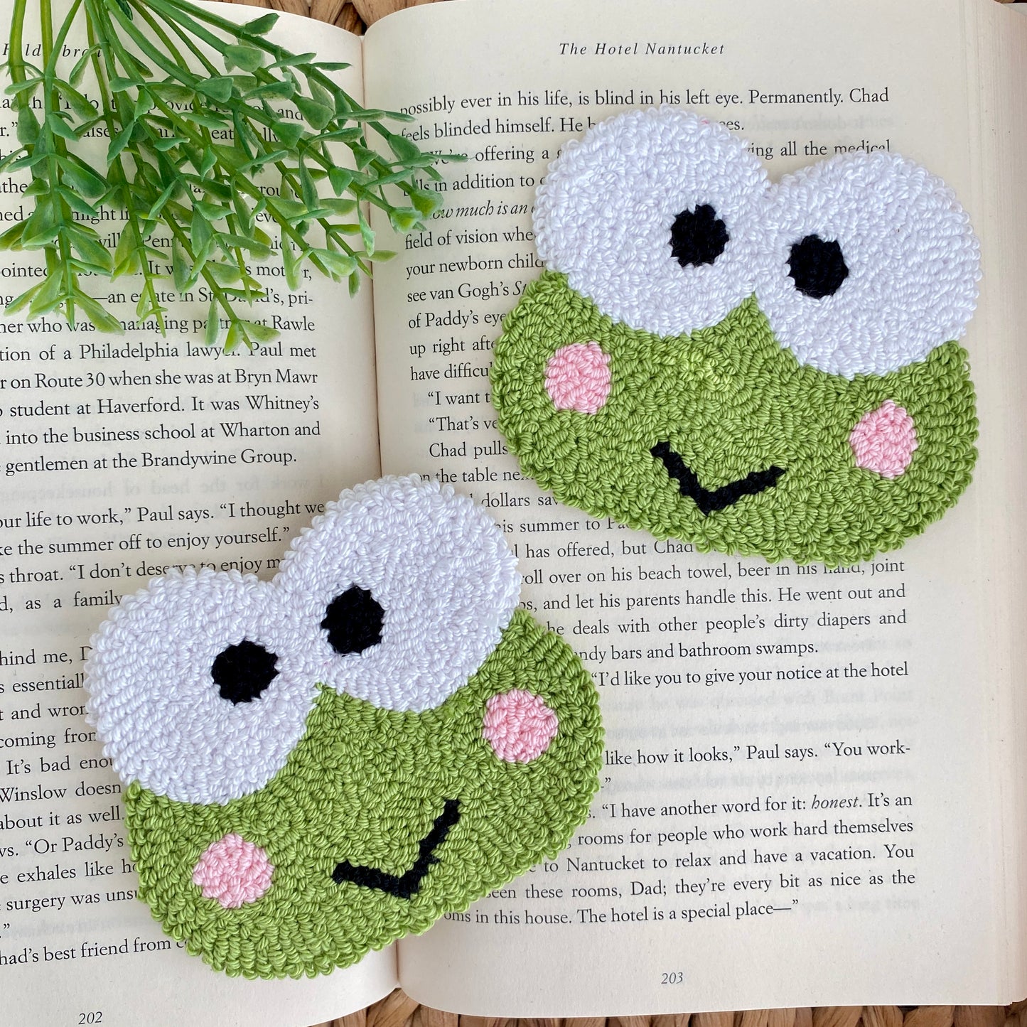 HK Frog Keroppi Handmade punch needle mug rug coaster