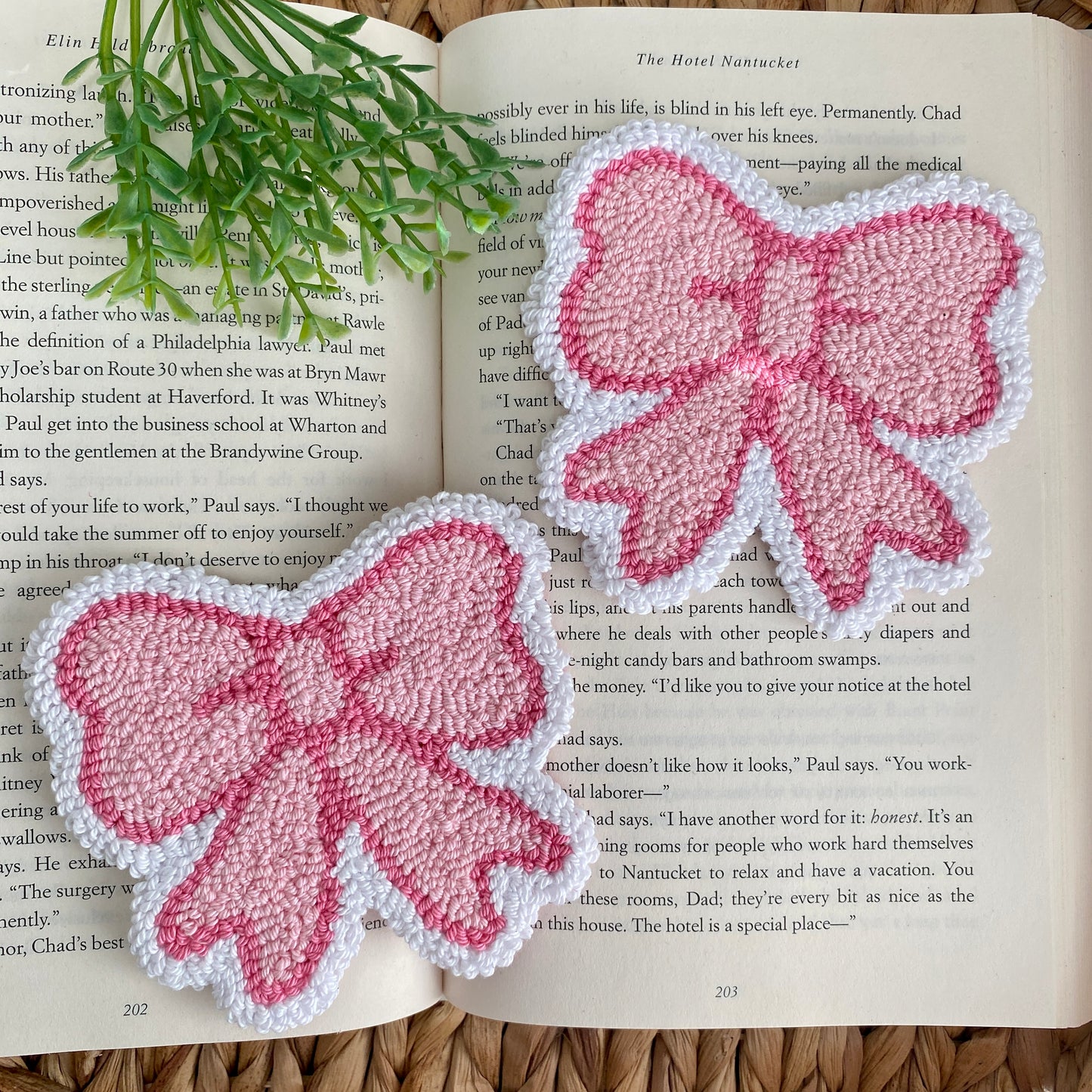 Pink Coquette Bow Handmade punch needle mug rug coaster