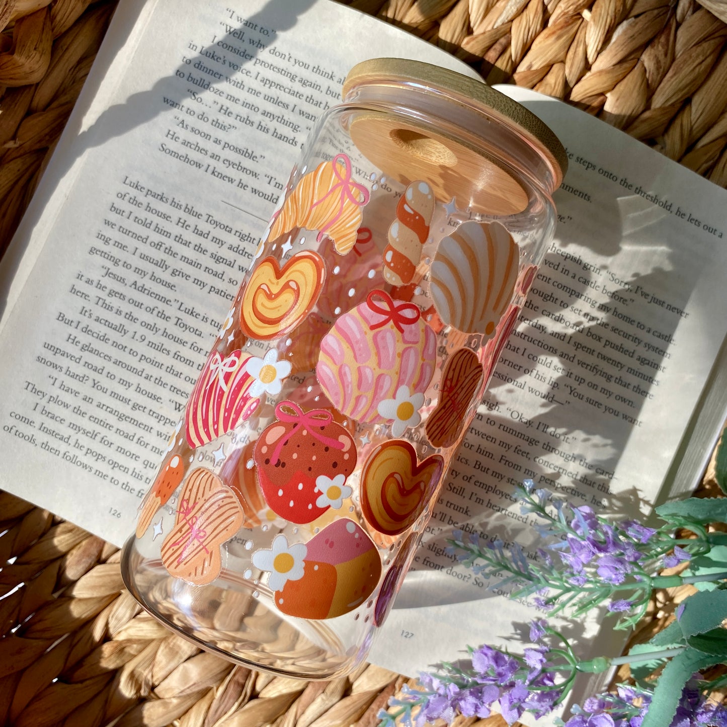 Conchas Bread Glass Cup | Handmade | Unique Gift | Iced Coffee | Matcha | Simple