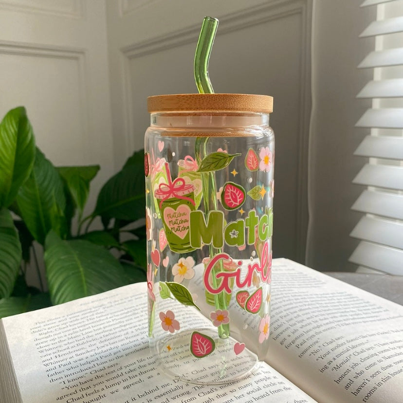 Matcha Girlie Glass Cup | Handmade | Unique Gift | Iced Coffee | Matcha | Simple | Bookmark