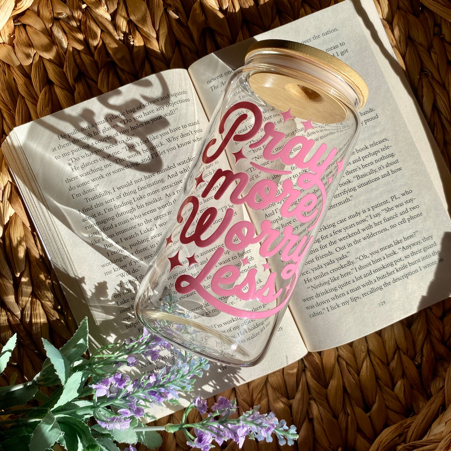 Pray More | Glass Cup | Handmade | Unique Gift | Iced Coffee | Matcha | Simple