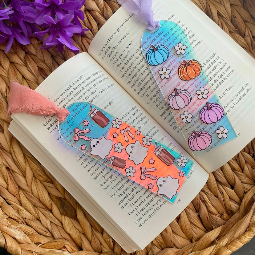 Acrylic Ghost Pumpkin Book Bookmarks | Bookmark | Unique Handmade Gift