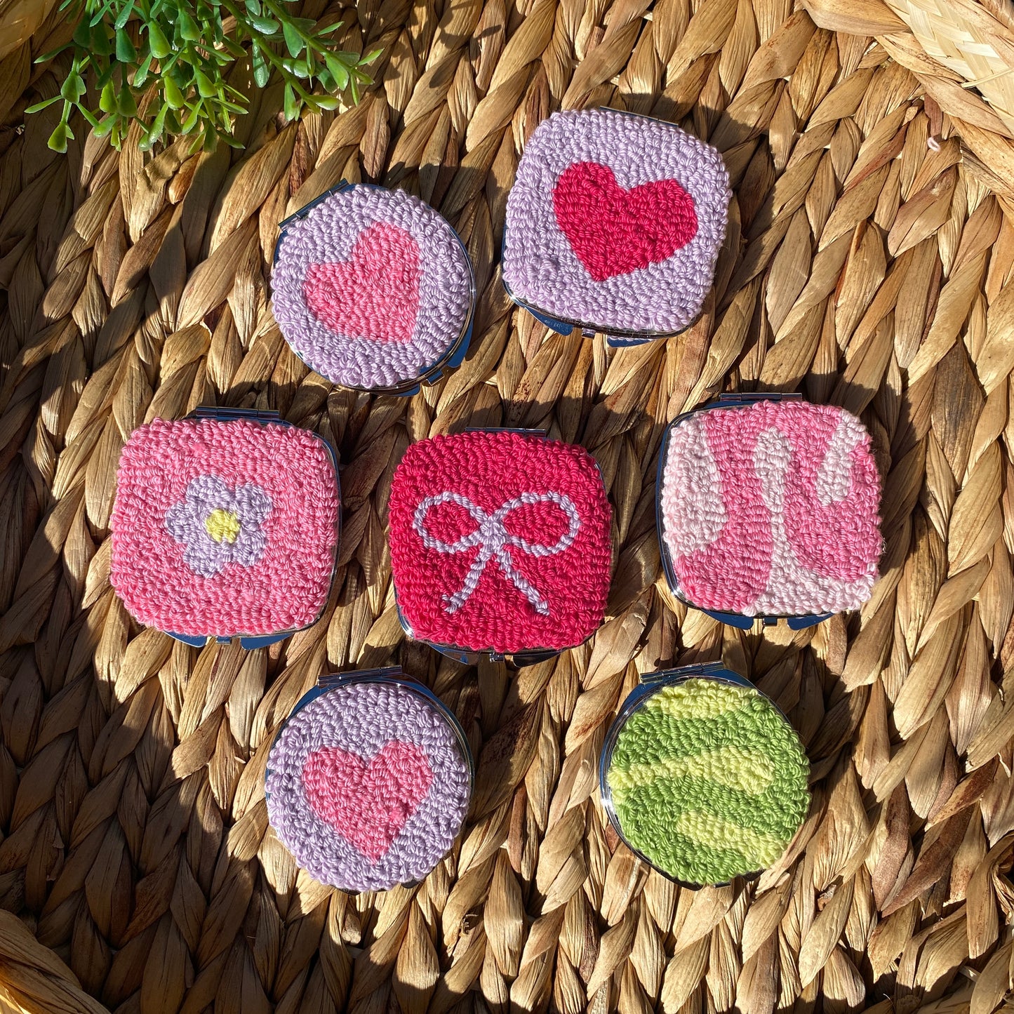 Handmade punch needle compact mirror