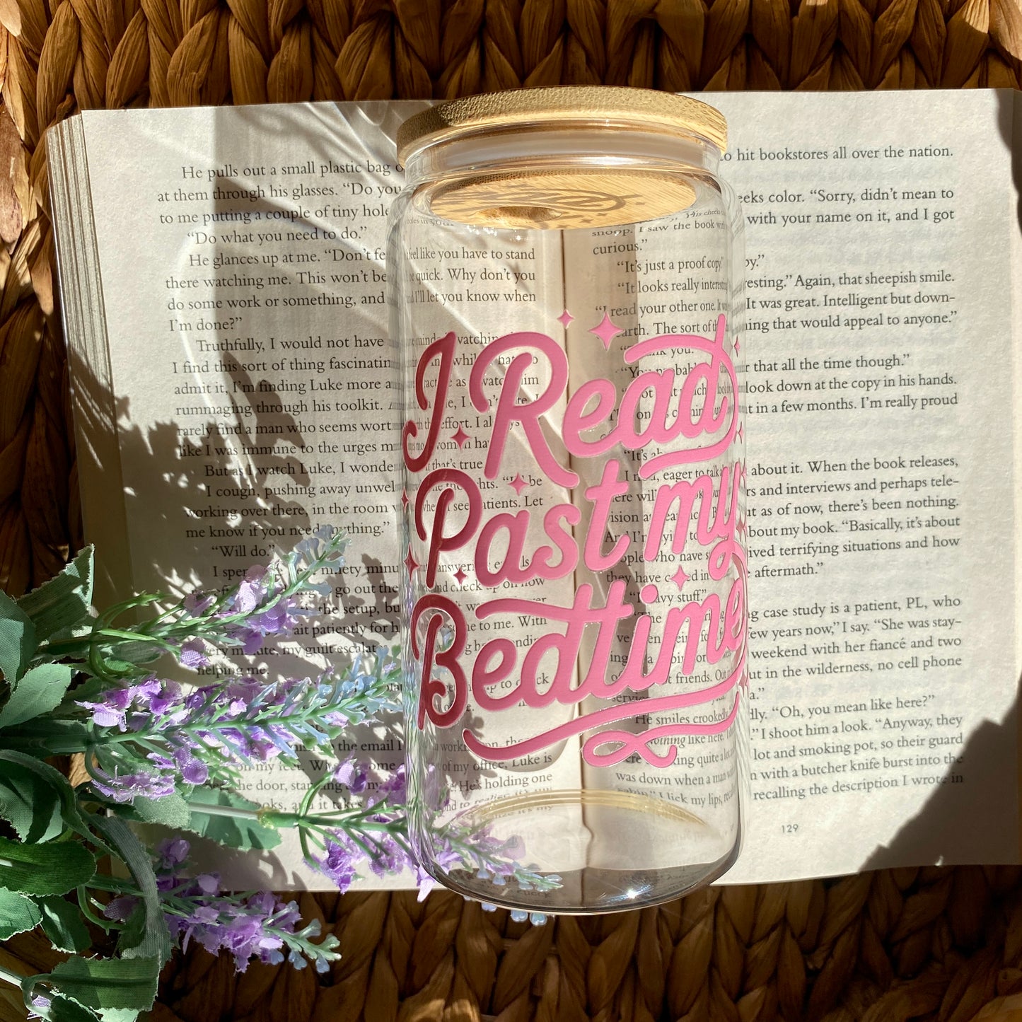 I Read Past Bedtime Glass Cup | Handmade | Unique Gift | Iced Coffee | Matcha | Simple