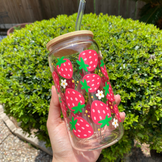 Cute Strawberry Strawberries Coffee Glass libbey 16oz cup