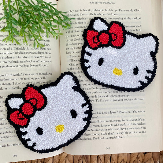HK Kitty Handmade punch needle mug rug coaster