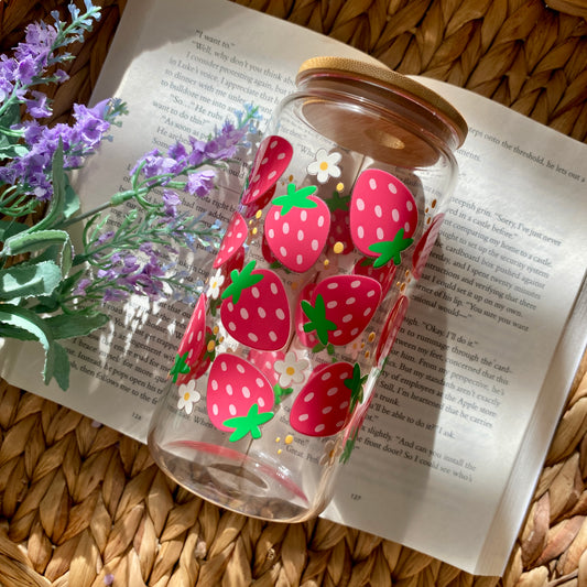 Strawberry Glass Cup | Handmade | Unique Gift | Iced Coffee | Matcha | Simple
