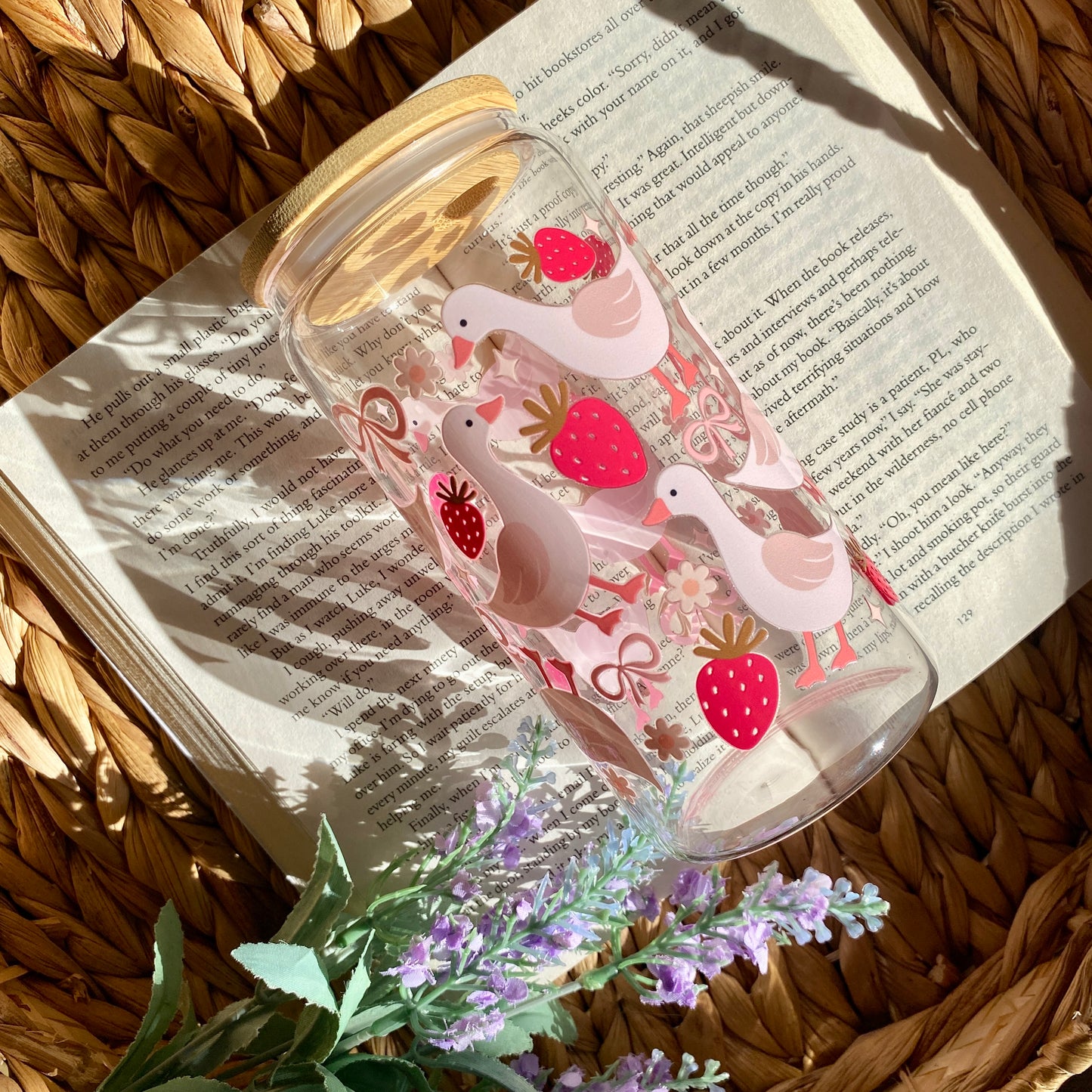 Goose heart Bows | Glass Cup | Handmade | Unique Gift | Iced Coffee | Matcha | Simple