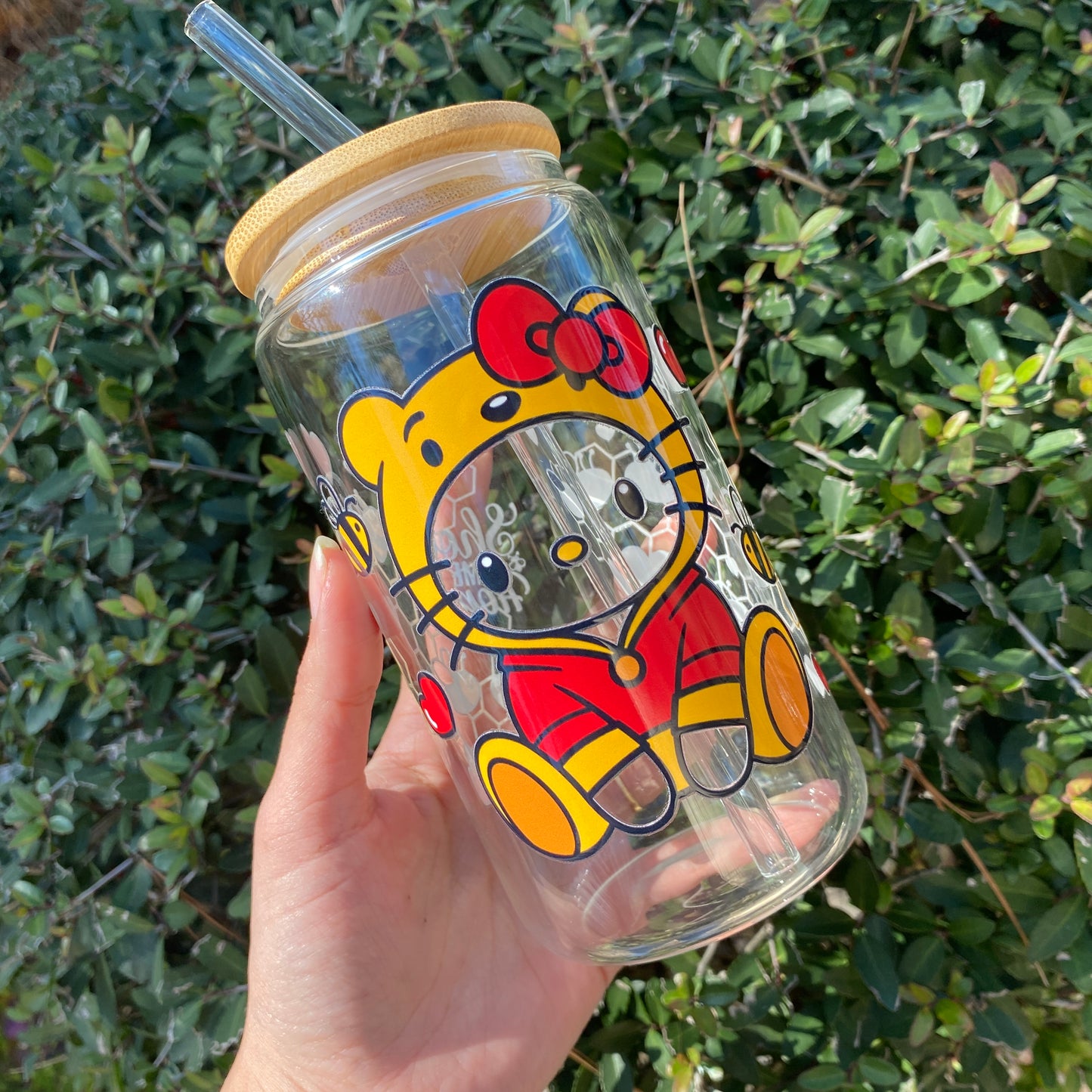 HK Kitty Winnie Glass libbey 16oz cup