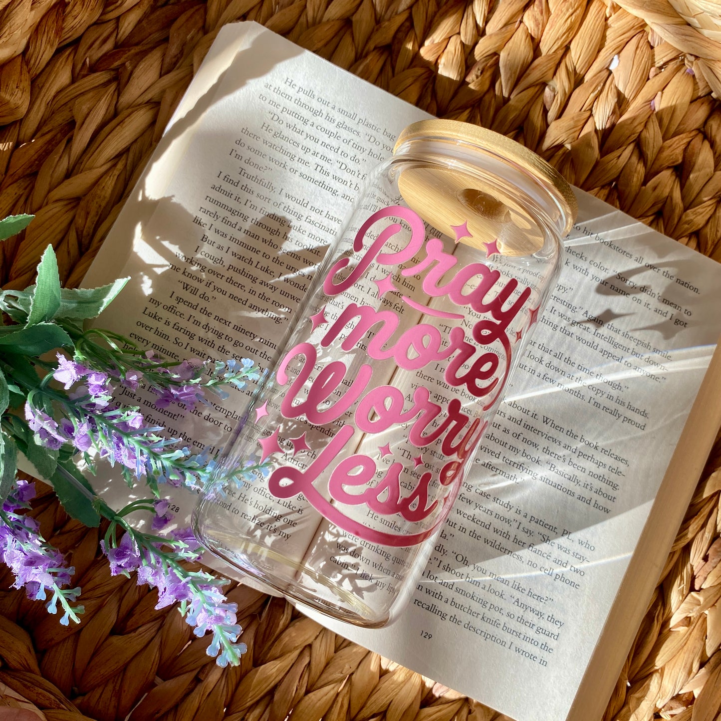 Pray More | Glass Cup | Handmade | Unique Gift | Iced Coffee | Matcha | Simple