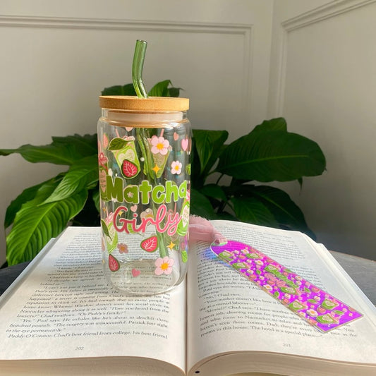 Matcha Girlie Glass Cup | Handmade | Unique Gift | Iced Coffee | Matcha | Simple | Bookmark