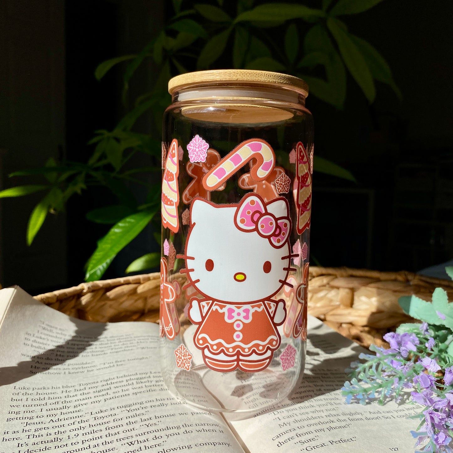 HK Gingerbread Holiday Christmas Glass Cup | Handmade | Unique Gift | Iced Coffee | Matcha | Simple