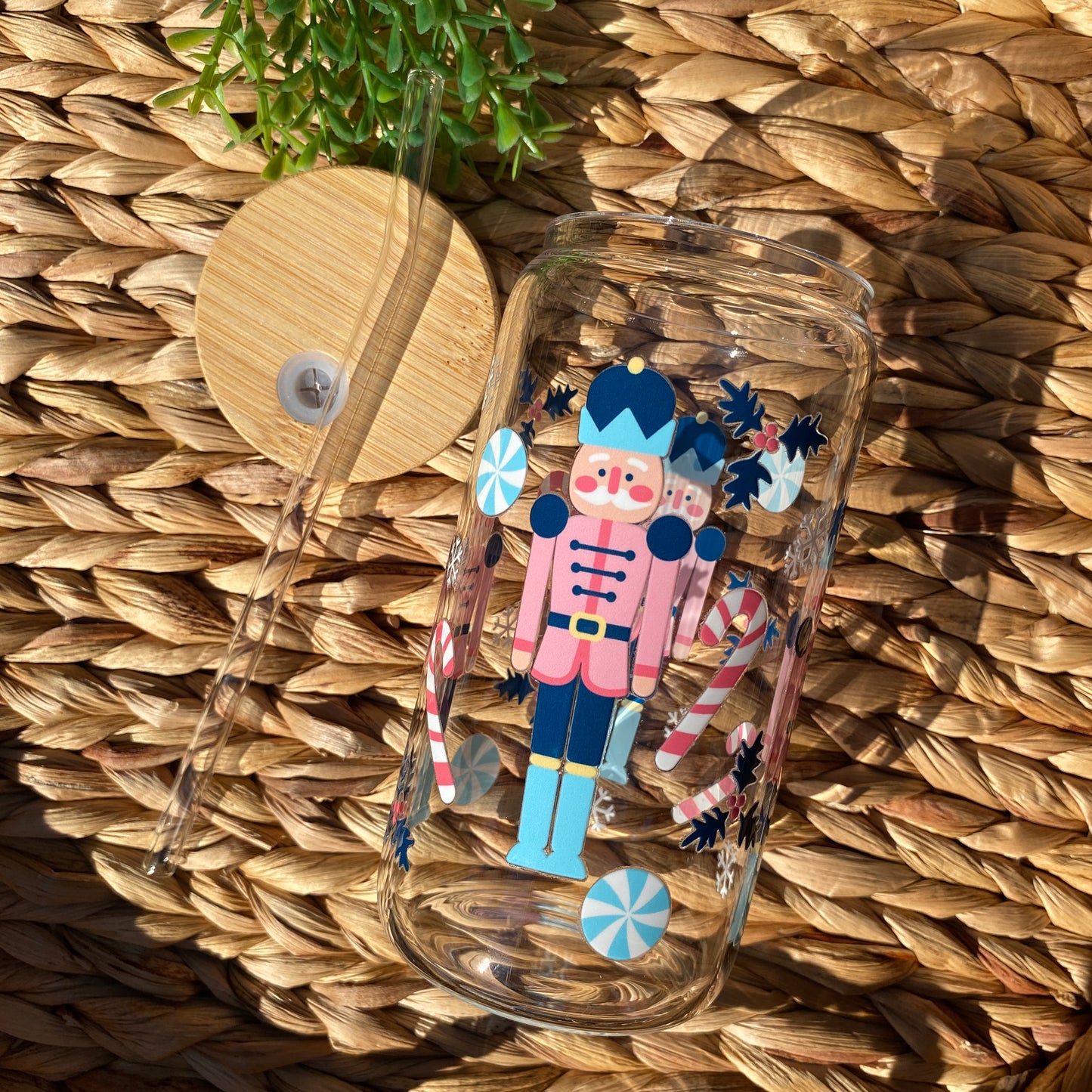 Blue Pink Nutcracker Christmas Glass 20oz cup