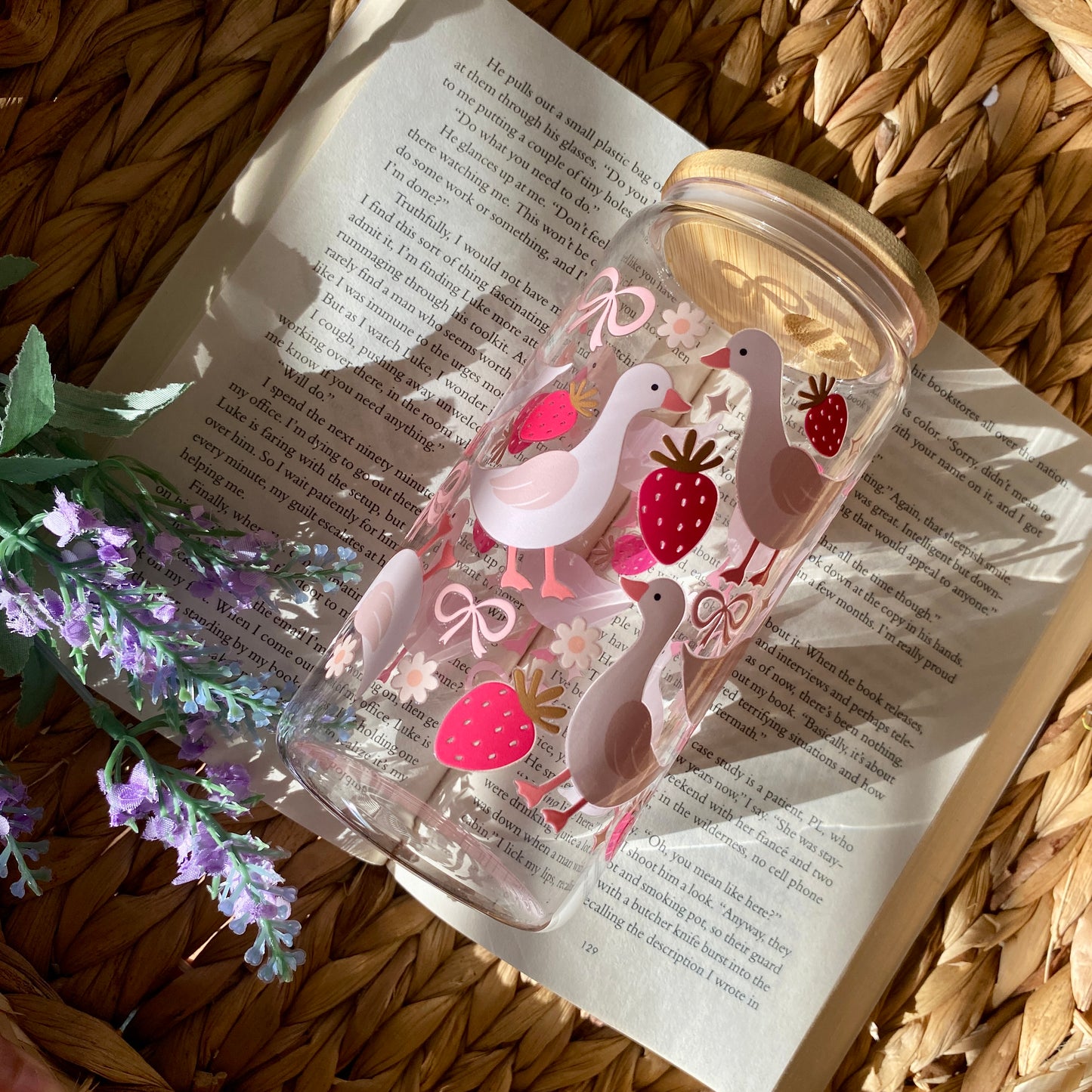 Goose heart Bows | Glass Cup | Handmade | Unique Gift | Iced Coffee | Matcha | Simple