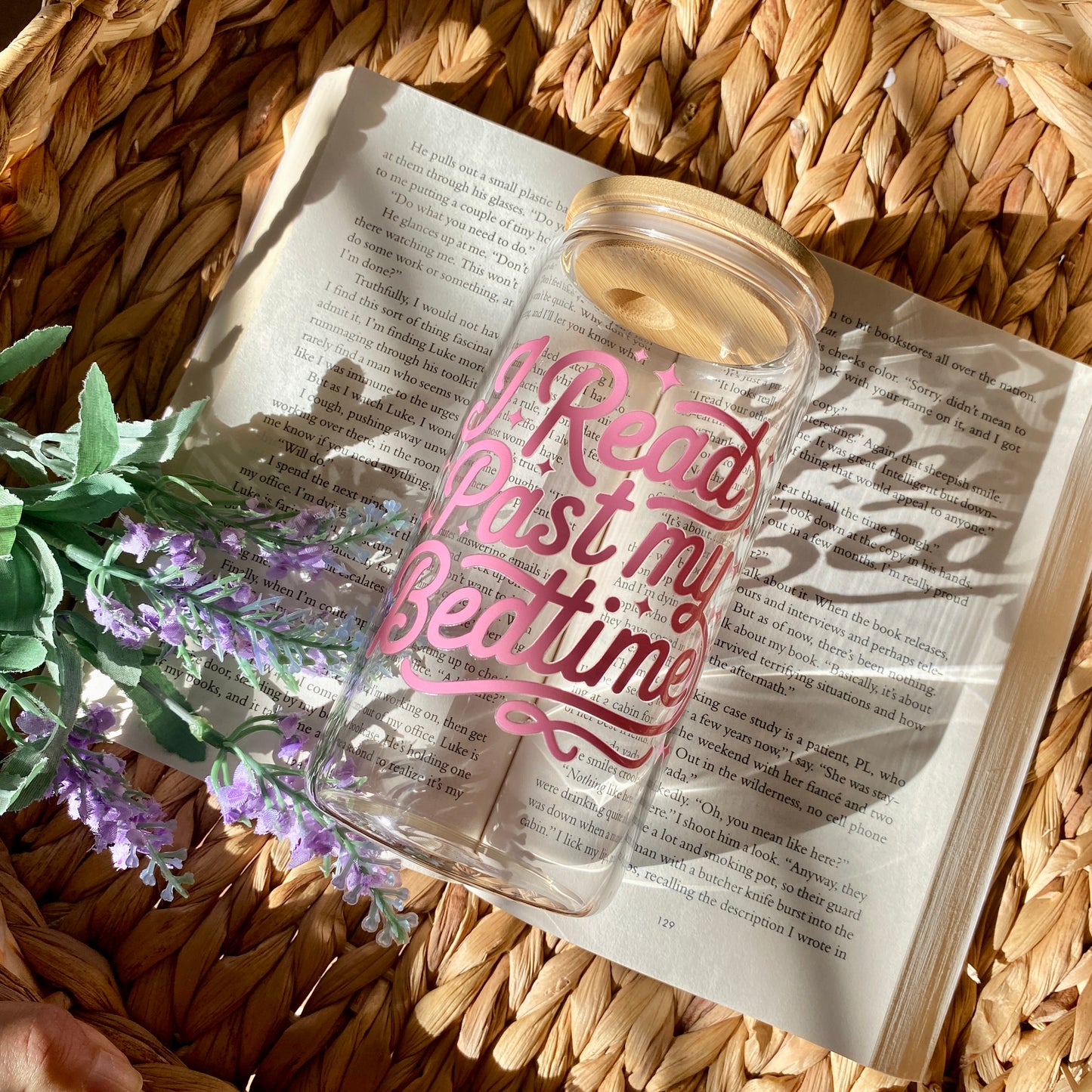 I Read Past Bedtime Glass Cup | Handmade | Unique Gift | Iced Coffee | Matcha | Simple
