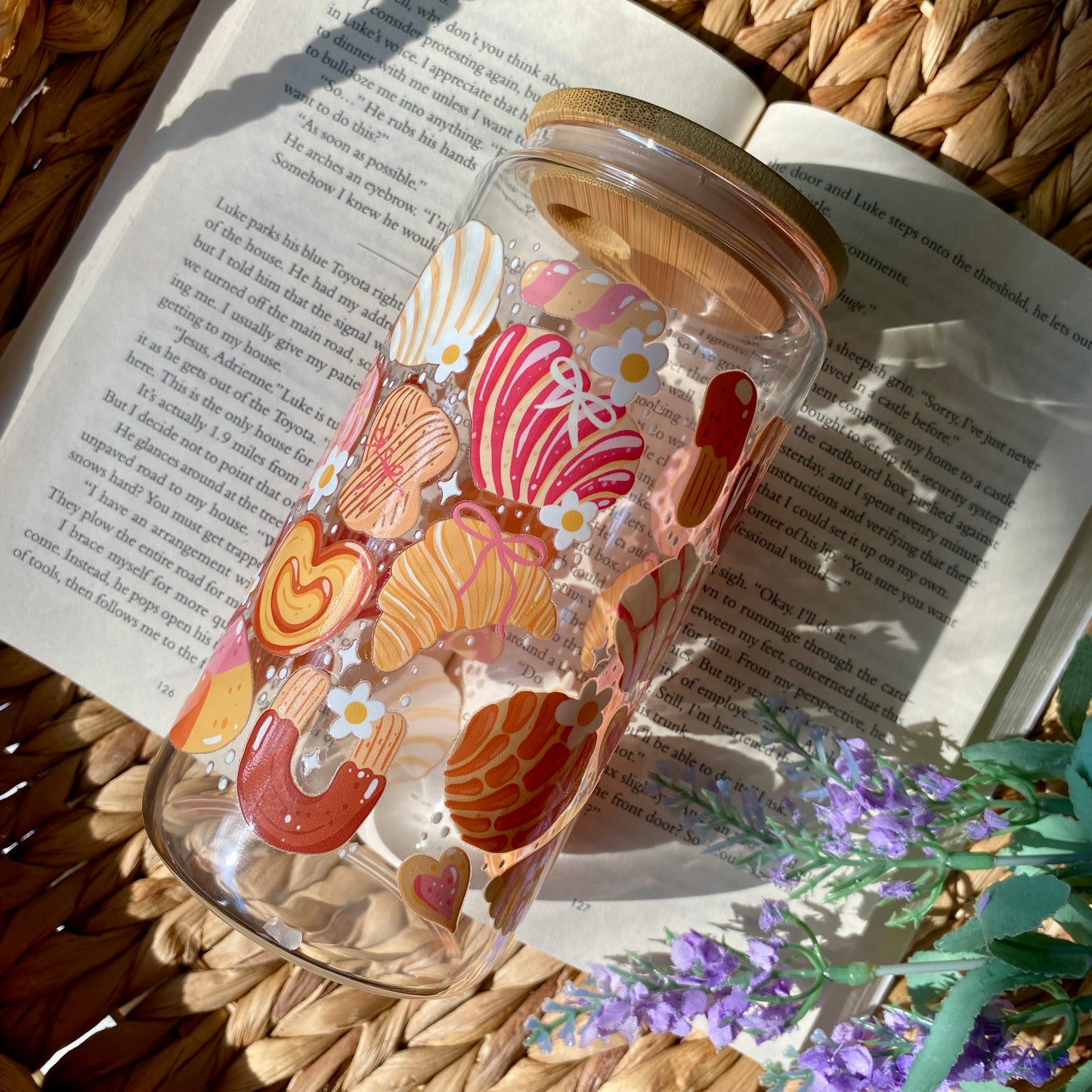 Conchas Bread Glass Cup | Handmade | Unique Gift | Iced Coffee | Matcha | Simple