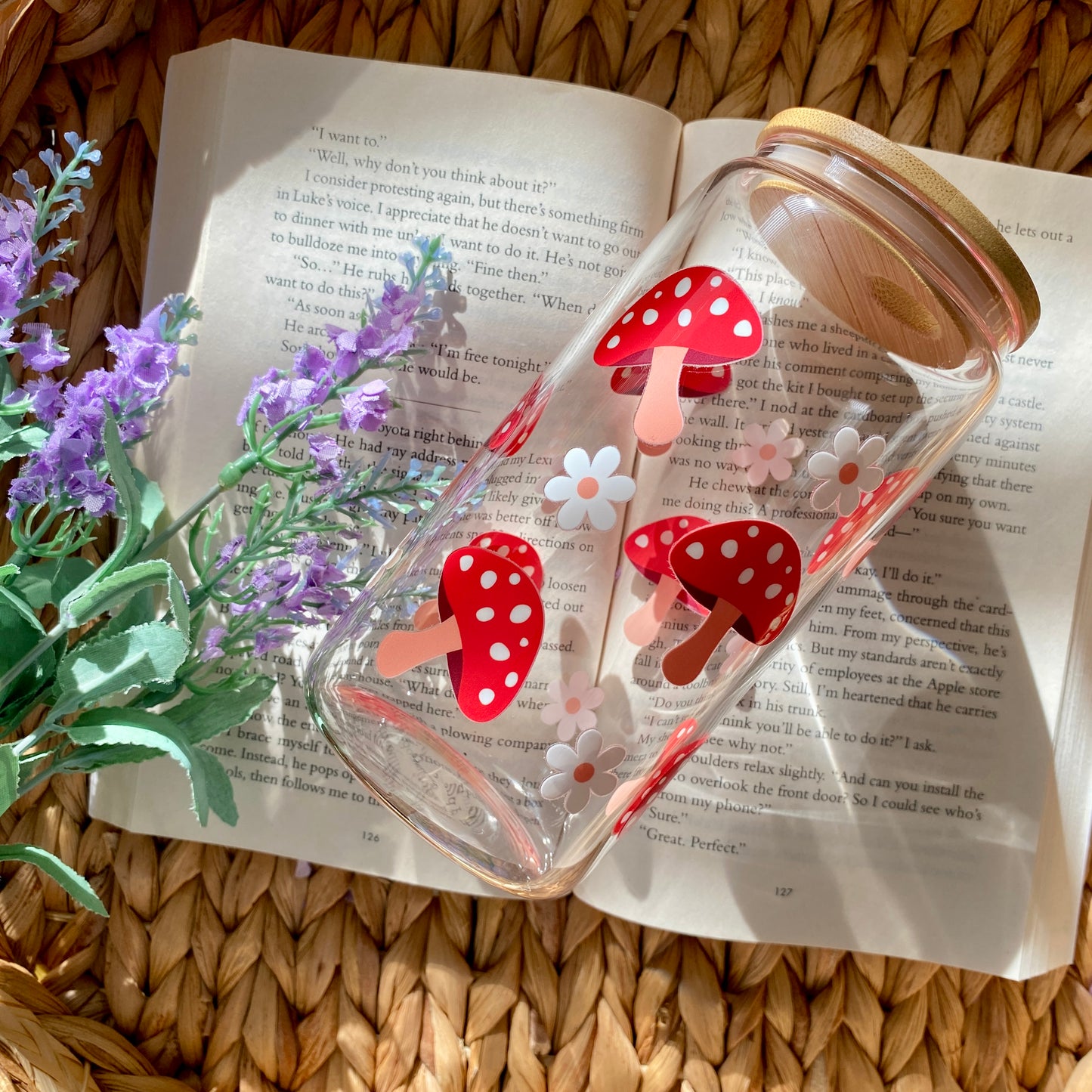 Red Mushroom Glass Cup | Handmade | Unique Gift | Iced Coffee | Matcha | Simple