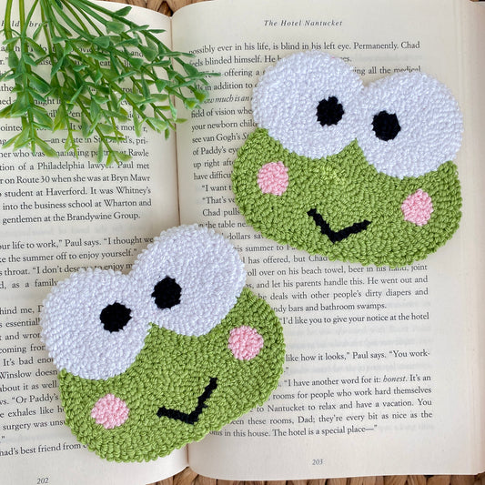 HK Frog Keroppi Handmade punch needle mug rug coaster