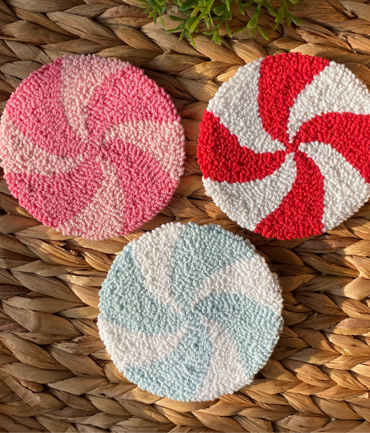 Holiday Christmas Candy | Mug | Handmade punch needle mug rug coaster