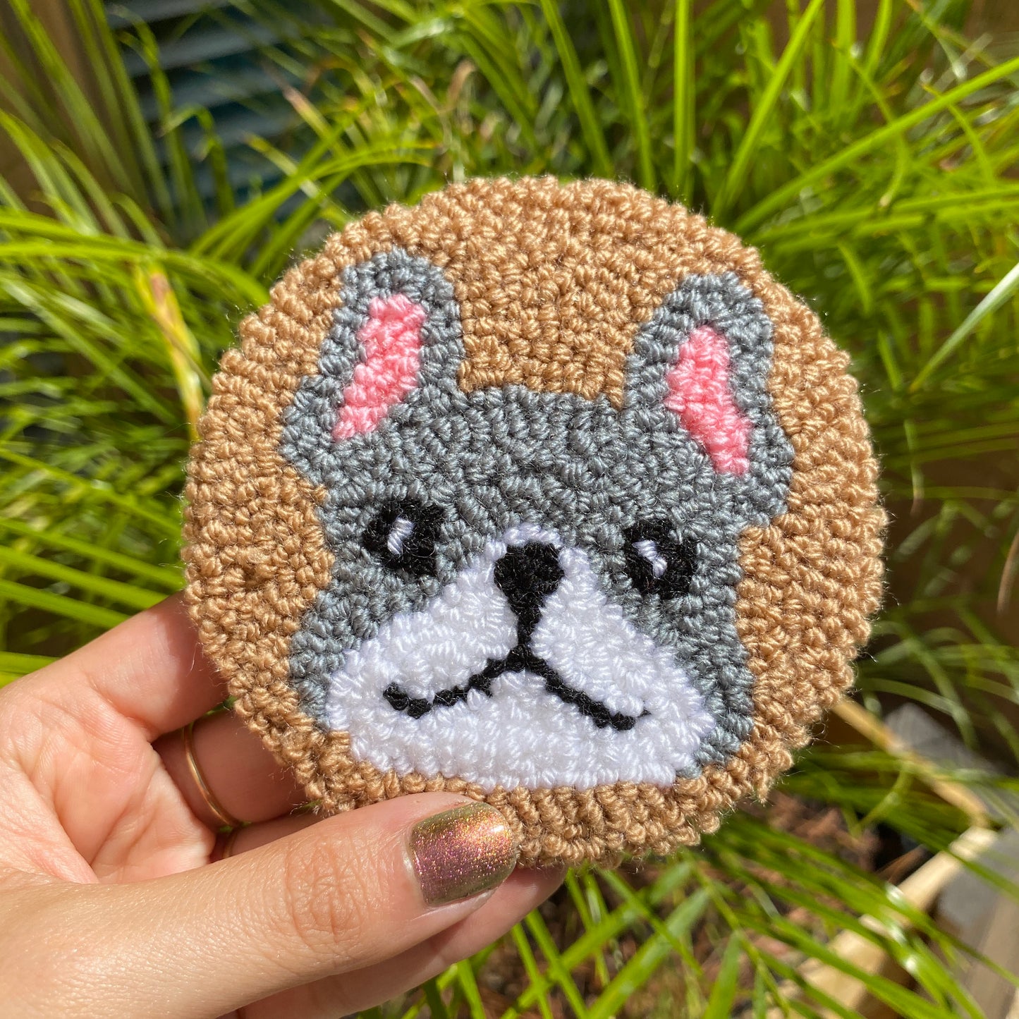 Handmade Punch Needle French Bulldog coaster