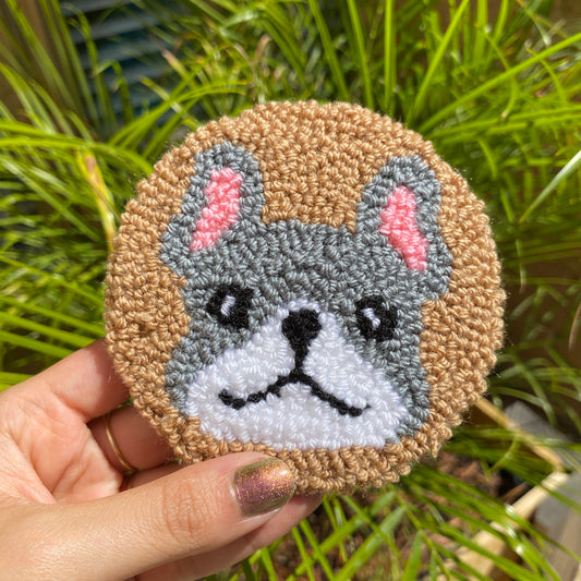 Handmade Punch Needle French Bulldog coaster