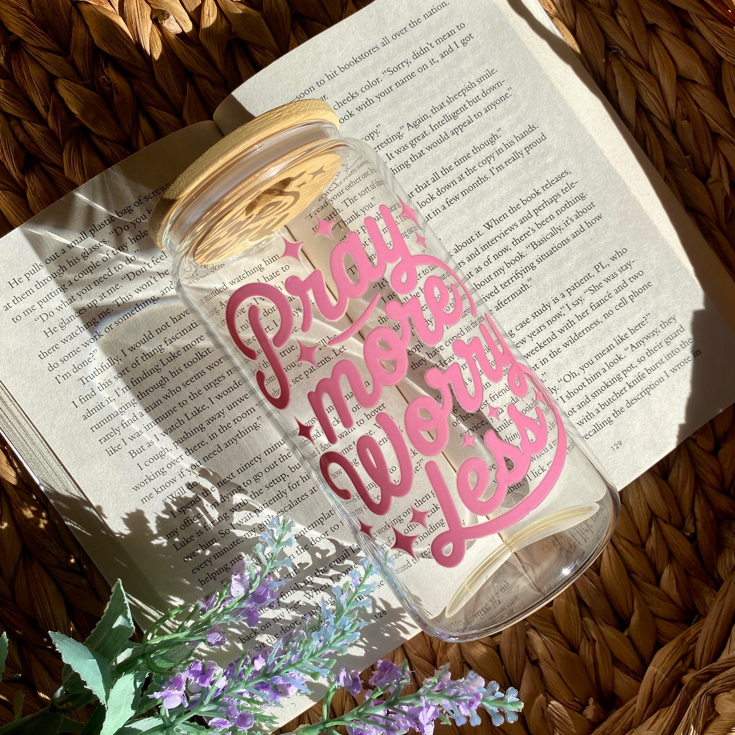 Pray More | Glass Cup | Handmade | Unique Gift | Iced Coffee | Matcha | Simple