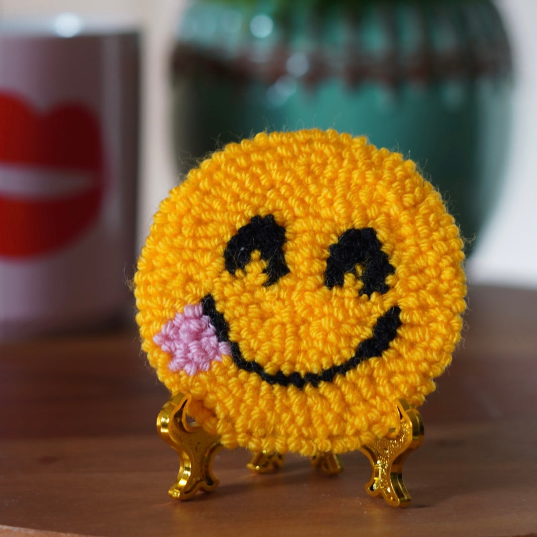 Emoji Handmade car coasters Punch needle