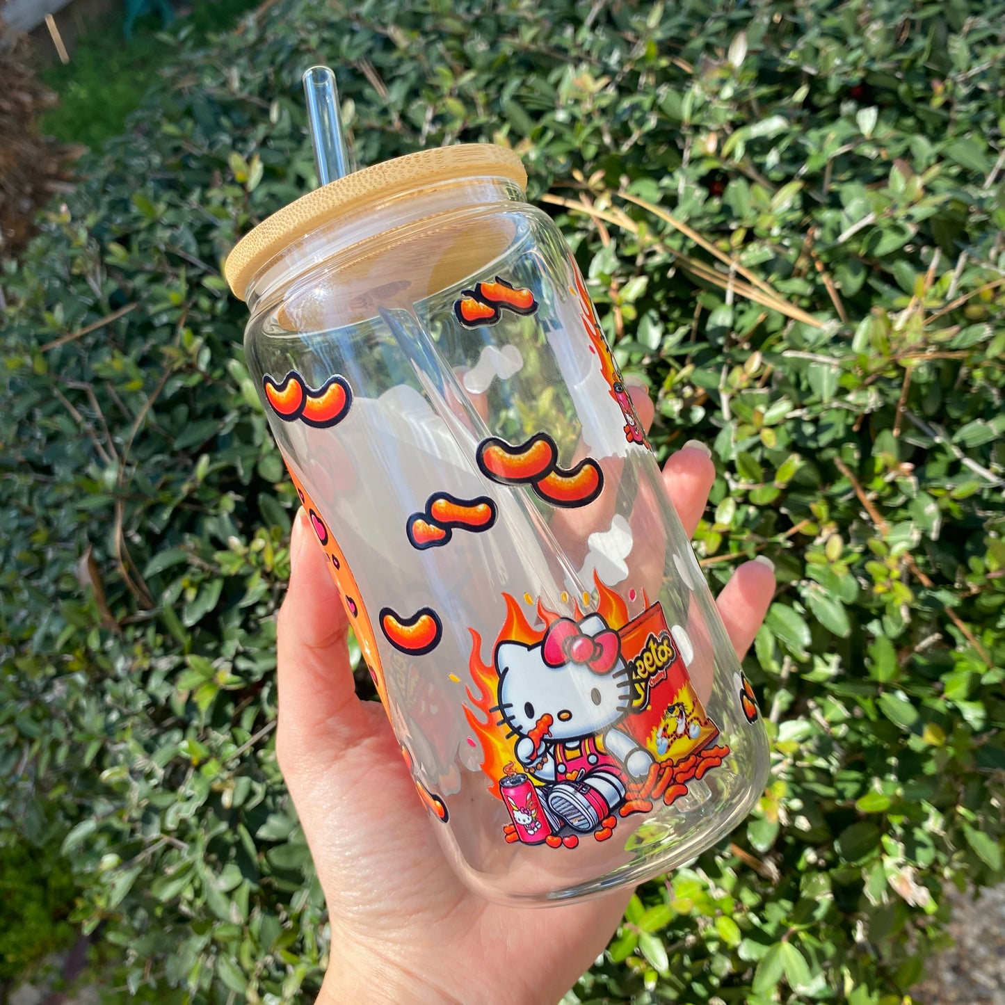 HK Kitty hot Cheetos Glass libbey 16oz cup