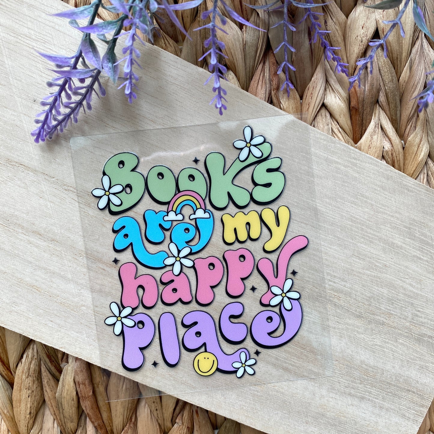 DOUBLE SIDED Books are my happy Place UVDTF decal wrap transfer glass 16 oz cup