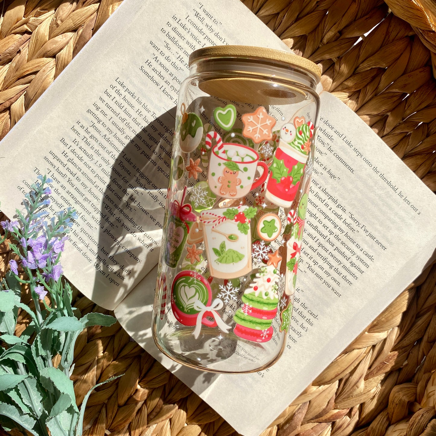 Matcha Green Holiday Christmas Glass Cup | Handmade | Unique Gift | Iced Coffee | Matcha | Simple