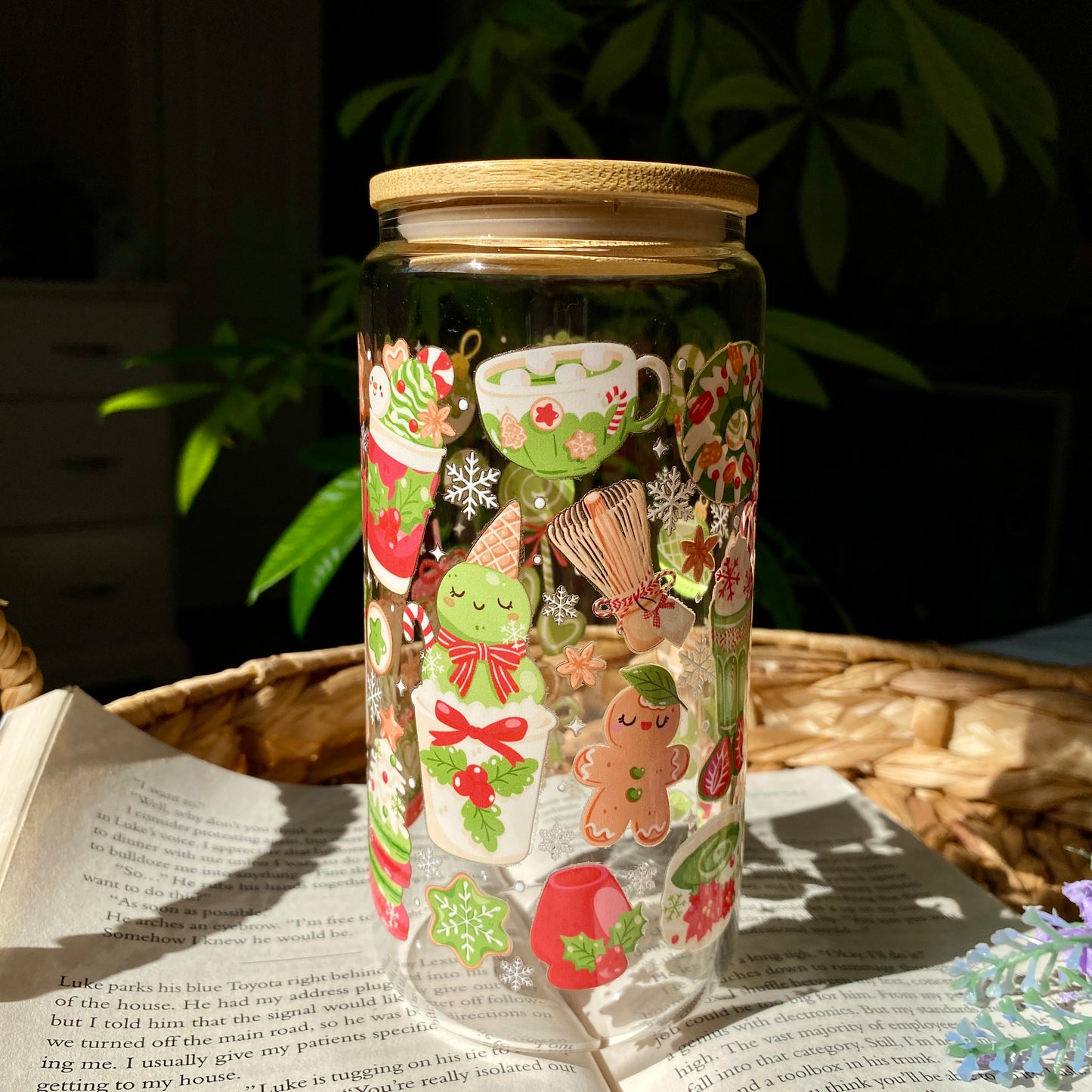 Matcha Green Holiday Christmas Glass Cup | Handmade | Unique Gift | Iced Coffee | Matcha | Simple