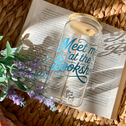 Meet me at the Bookshop | Glass Cup | Handmade | Unique Gift | Iced Coffee | Matcha | Simple