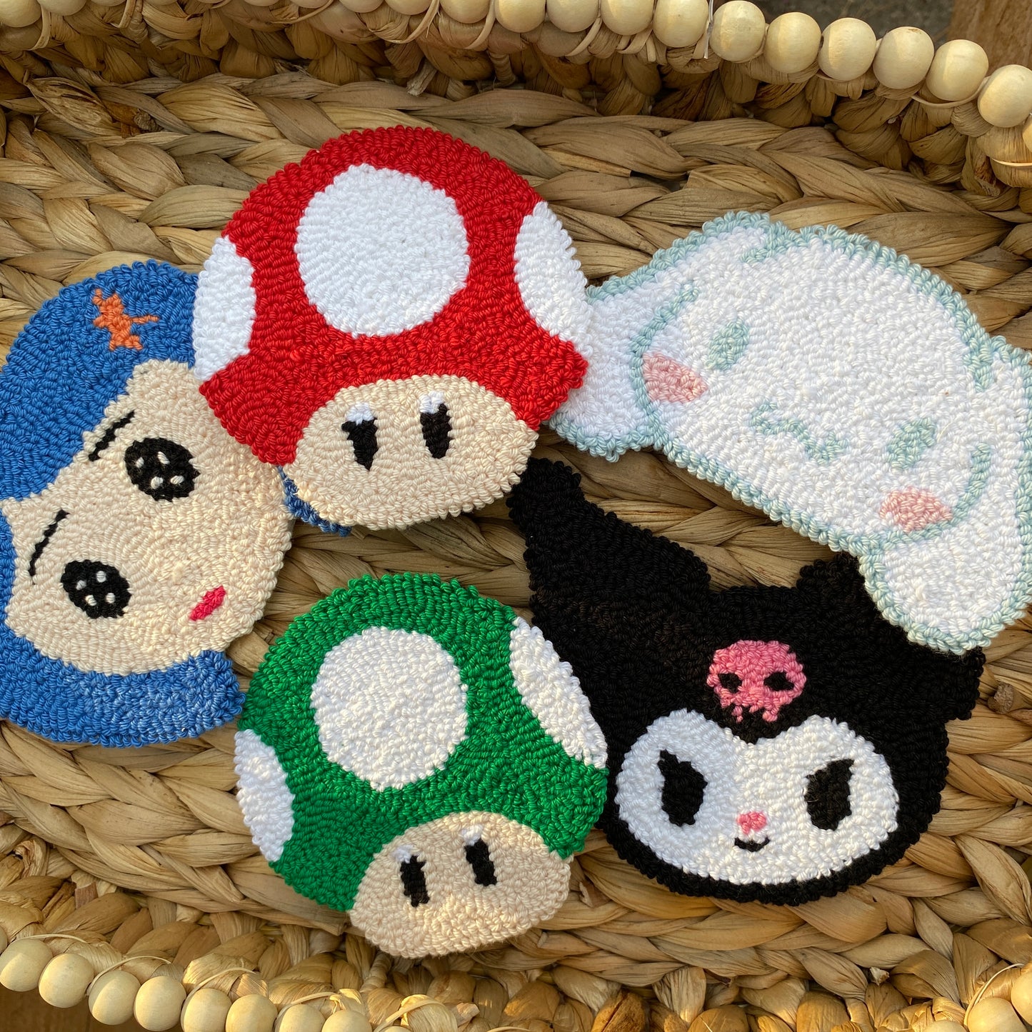 Mario Mushroom | Coraline | Kuromi  | Cinnamonroll | Handmade punch needle mug rug coaster