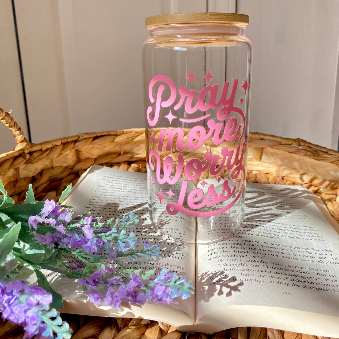 Pray More | Glass Cup | Handmade | Unique Gift | Iced Coffee | Matcha | Simple