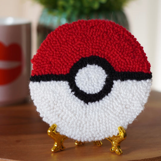 Pokemon Ball Handmade punch needle mug rug coaster