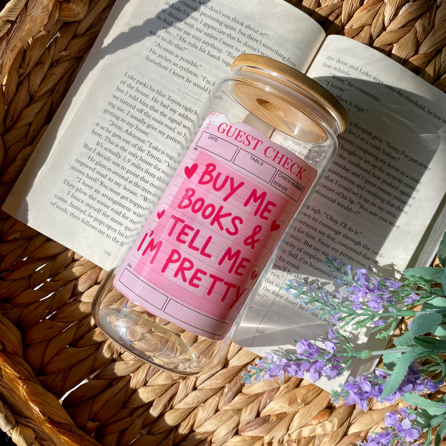 Buy me Books and Tell me I’m Pretty Books Bookish Glass Cup | Handmade | Unique Gift | Iced Coffee | Matcha | Simple