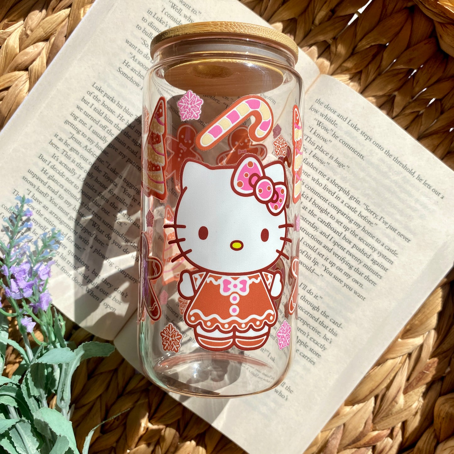 HK Gingerbread Holiday Christmas Glass Cup | Handmade | Unique Gift | Iced Coffee | Matcha | Simple