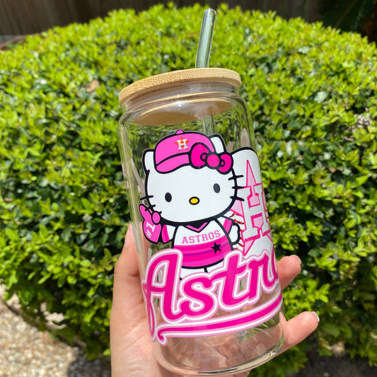 Pink HK Kitty Astros Coffee Glass libbey 16oz cup Hello