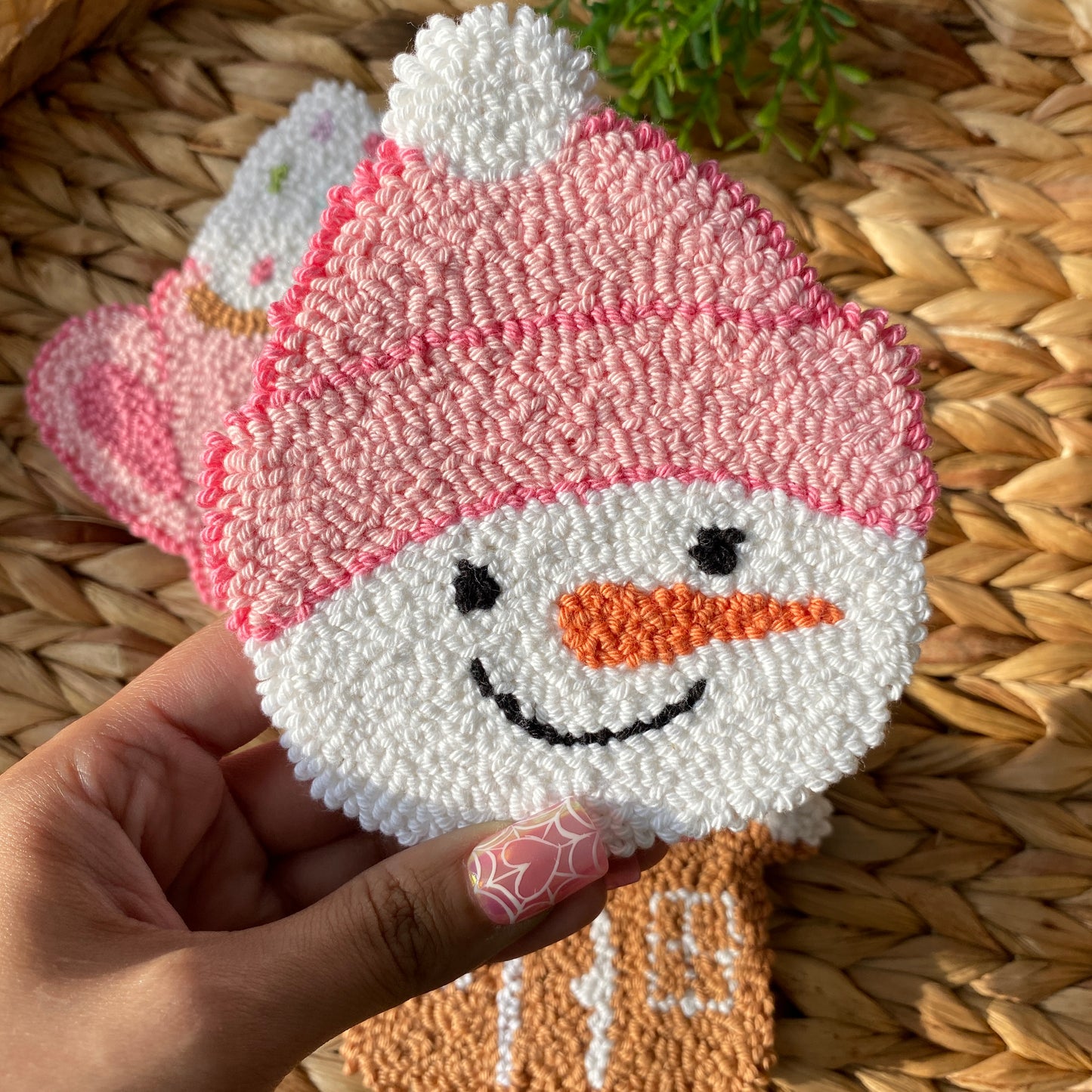 Holiday Christmas Gingerbread House | Snowman | Mug | Handmade punch needle mug rug coaster
