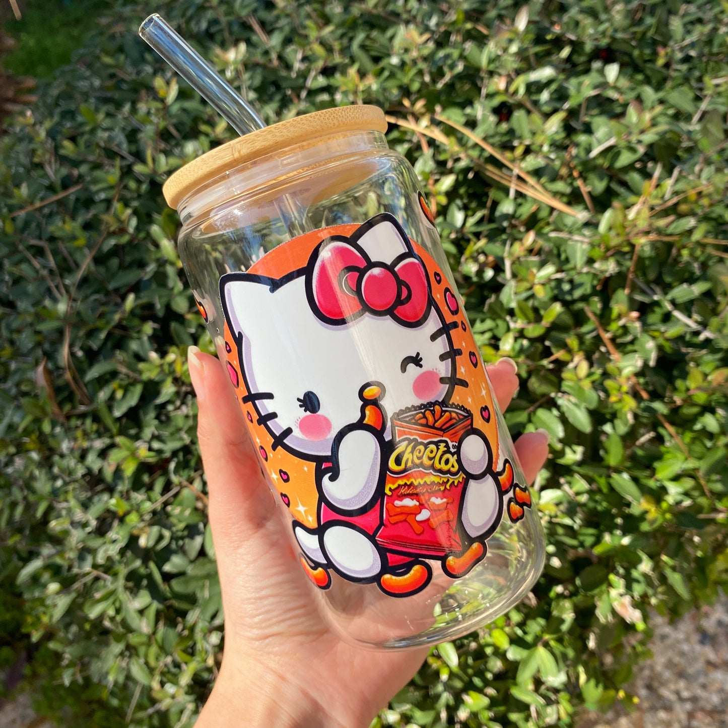 HK Kitty hot Cheetos Glass libbey 16oz cup