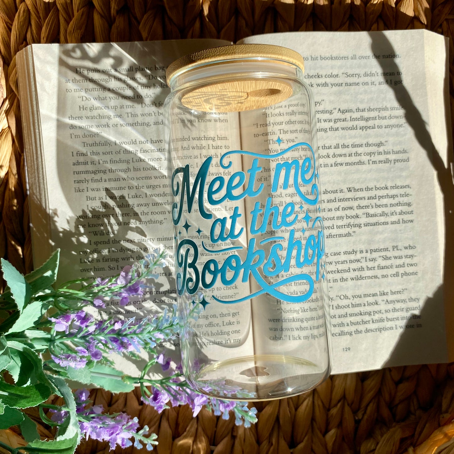 Meet me at the Bookshop | Glass Cup | Handmade | Unique Gift | Iced Coffee | Matcha | Simple
