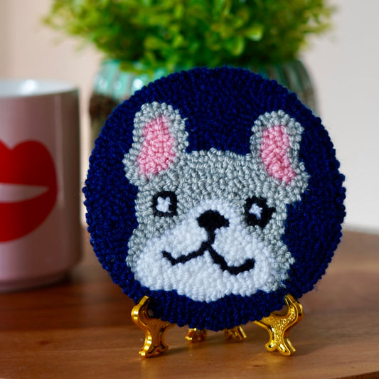 Handmade Punch Needle French Bulldog coaster