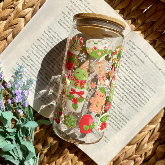 Matcha Green Holiday Christmas Glass Cup | Handmade | Unique Gift | Iced Coffee | Matcha | Simple