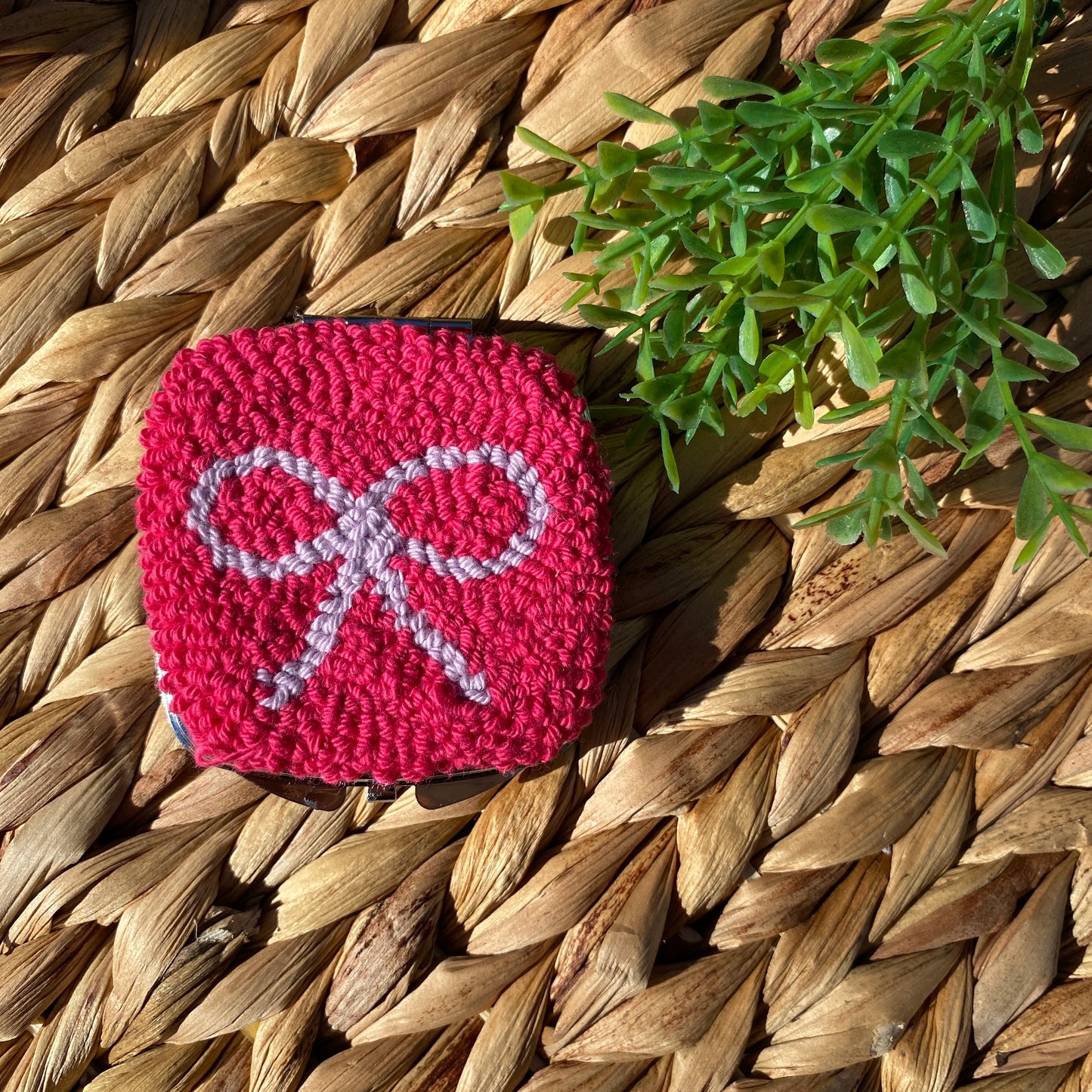 Handmade punch needle compact mirror