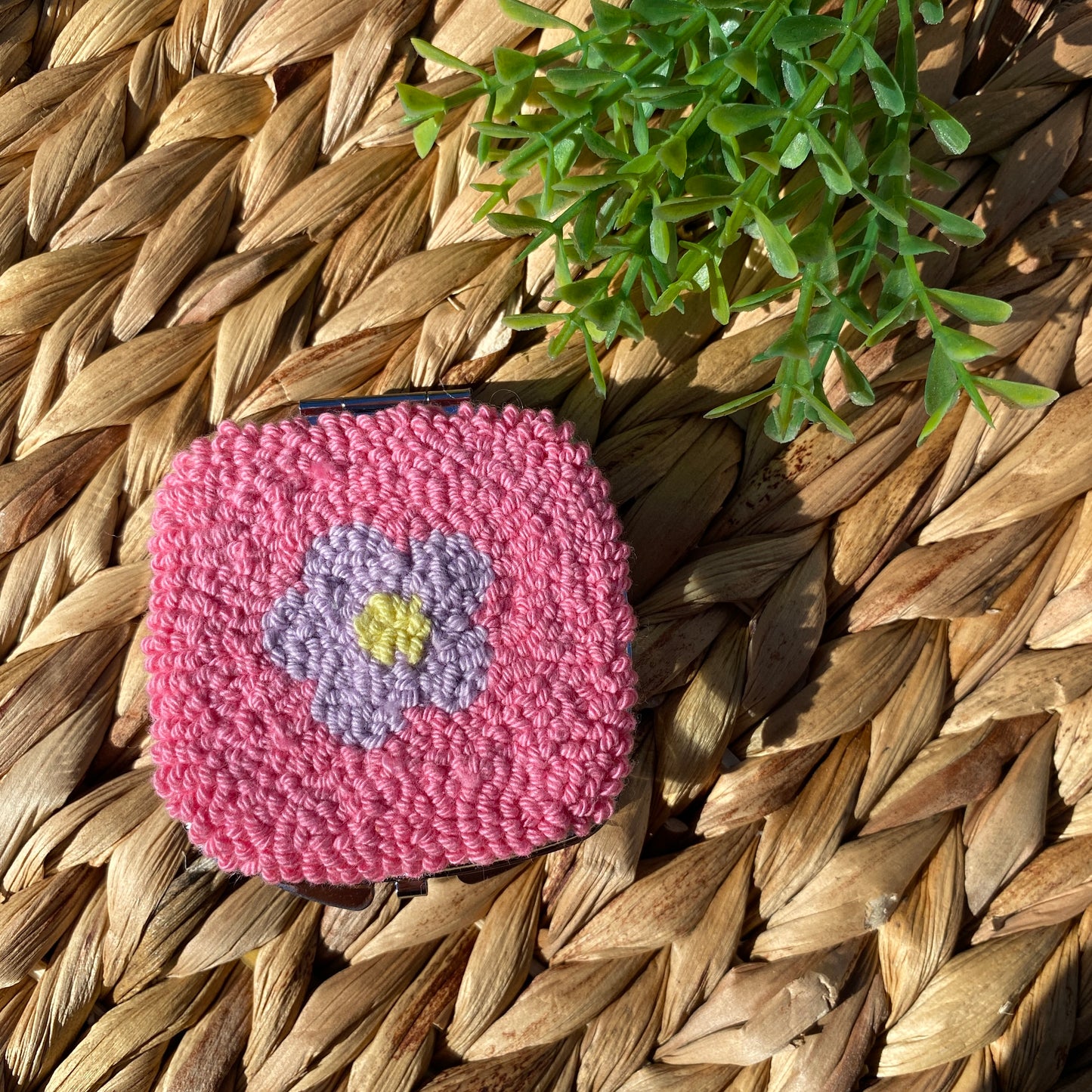 Handmade punch needle compact mirror