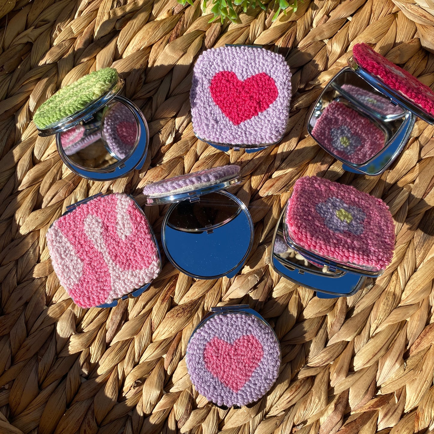 Handmade punch needle compact mirror