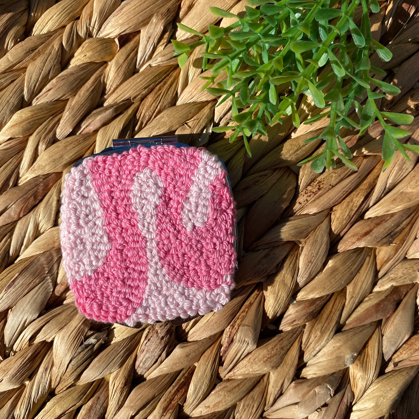 Handmade punch needle compact mirror